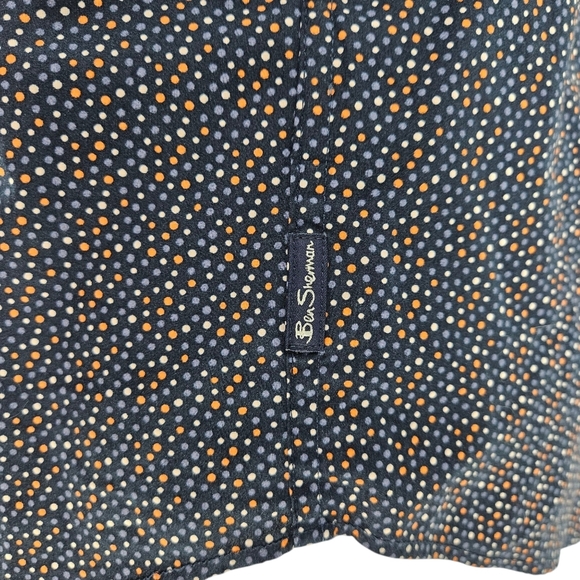 Ben Sherman Stretch Slim Fit Shirt Navy Polka Dot Short Sleeve Button Collared - Picture 4 of 8
